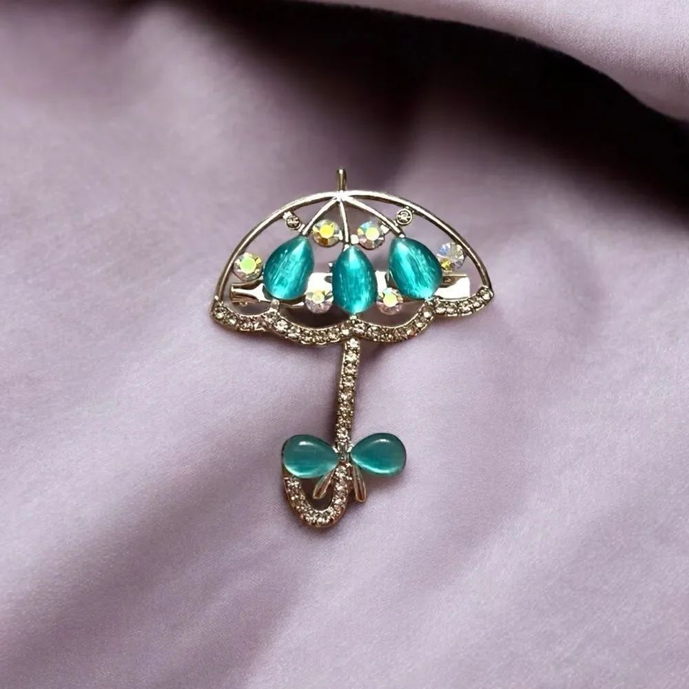 🤯5/$25🤯 Blue Moon Glow Stone Aurora Borealis Rhinestone Silver Tone Unbrella…
